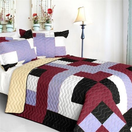 FURNORAMA Wind Castle - 3 Pieces Vermicelli-Quilted Patchwork Quilt Set  Full & Queen Size - Multicolor FU658510
